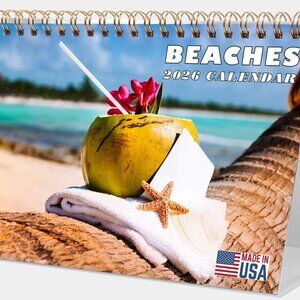 2026-12 Months Desk Calendar Desktop Planner with To-Do List (Beaches)